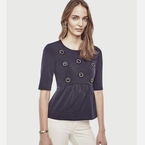 Ann Taylor Navy Blue Embellished Blouse
